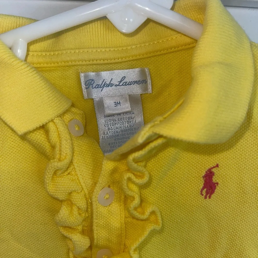 Ralph Lauren One Piece  Polo Shirt Infant Girls Sz 3M‎ Yellow Ruffle